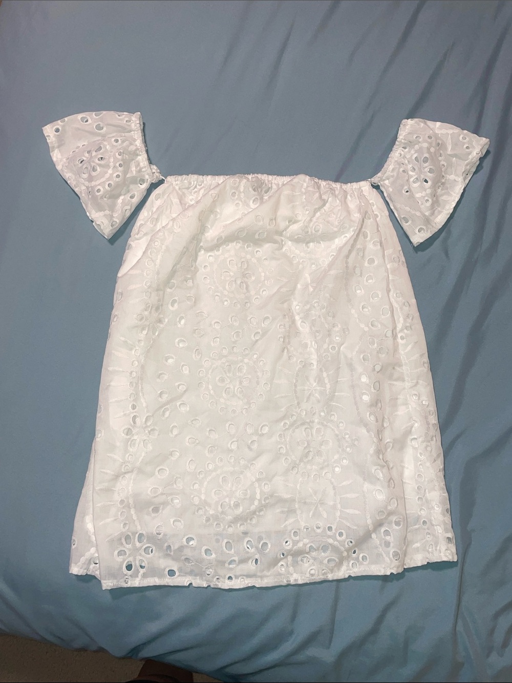 NWOT White Eyelet Off-Shoulder Mini Dress